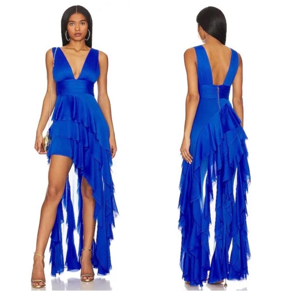 ALICE + OLIVIA Holly Tiered High Low Sapphire Blue Maxi Dress Size 6